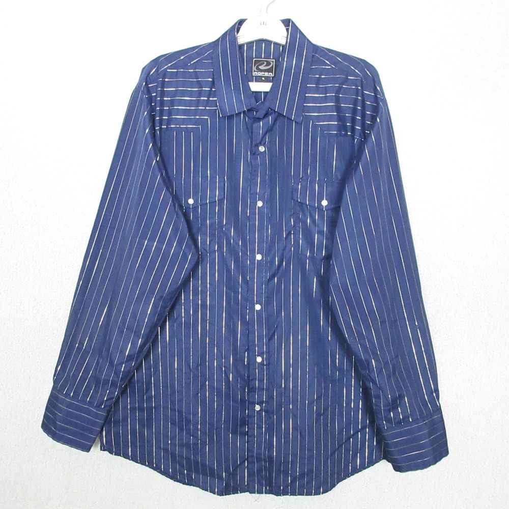 ROPER Western Pearl Snap Shirt Long Sleeve Blue Silver Metallic Stripe Men's XL